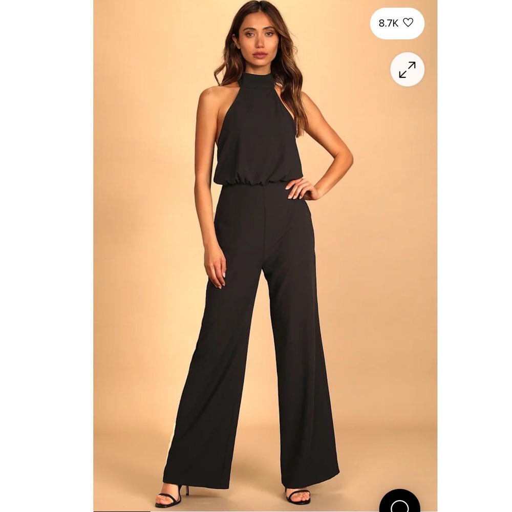 Lulus Black Moment for Life Halter Jumpsuit Wide Leg Size XS Minimalist Cocktail